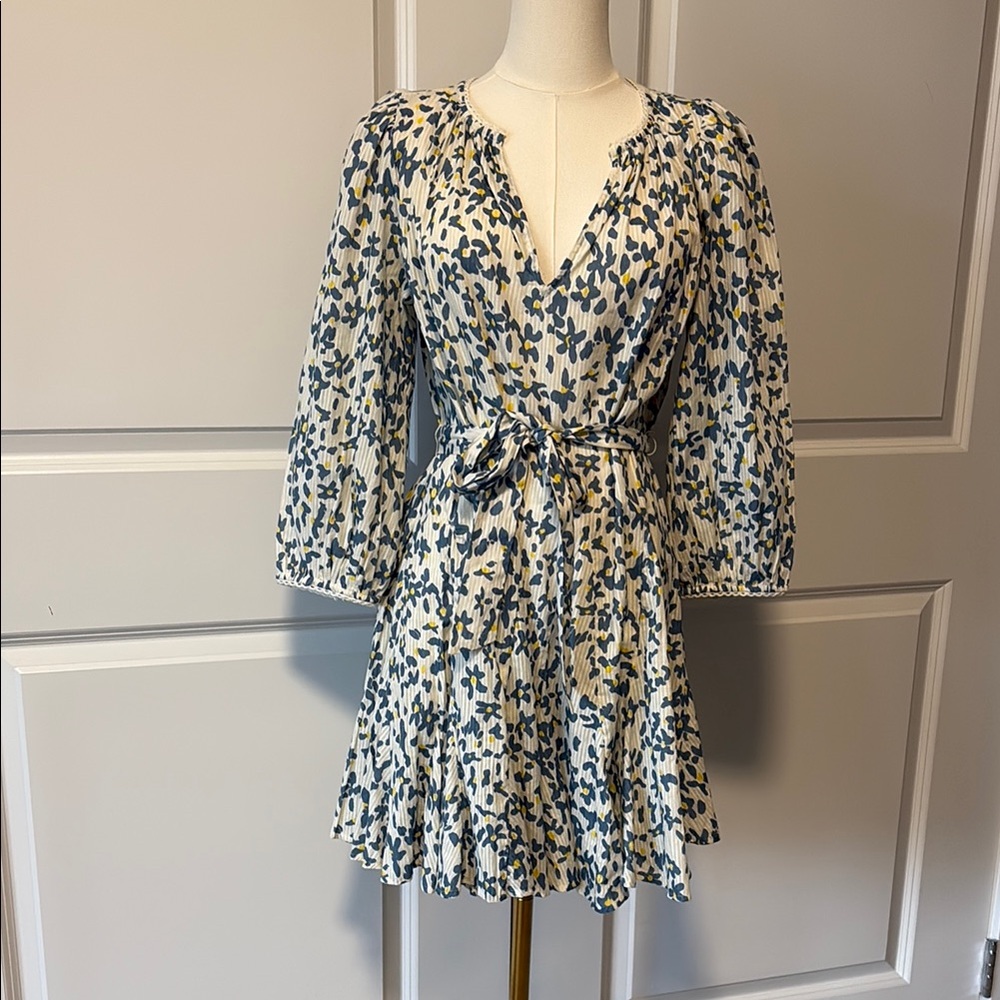 Velvet by Graham & Spencer Blue, Cream & Olive Floral Wrap Dress